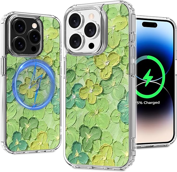 Magnetic Clear Case for iPhone 14 Pro Max, Flower Printing Pattern Design for Women Girls Shockproof Floral Protective Case, Compatible with MagSafe, 6.7” (Pic 10)