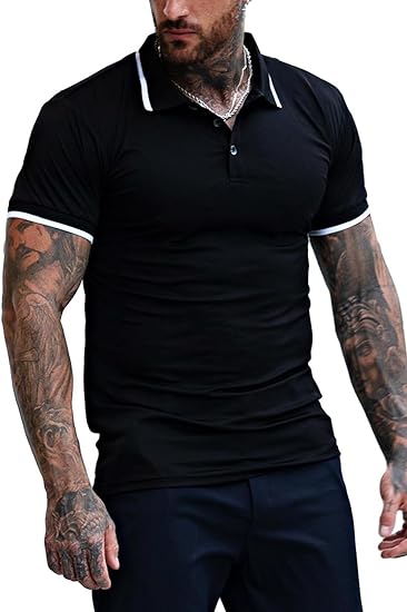Men's Short Sleeve V-Neck Golf Polo Shirts Work Tops Fitted for Men - Slim Fit and Casual Style