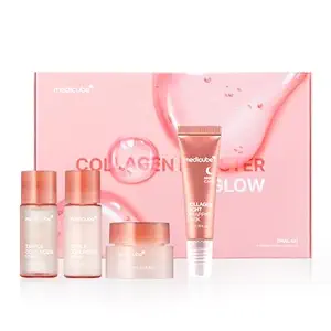 Medicube Glass Skin Glow Collagen Trial Kit | 4 Step with Facial Toner, Serum, Cream & Peel Off Mask | Achieve Glassy Glow & Firm Skin | Korean Skin Care