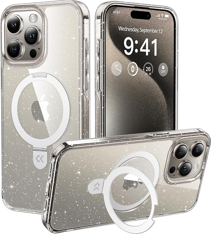 CASEKOO for iPhone 15 Pro Max Case, Military Drop Protection, Compatible with MagSafe, Build in Magnetic Stand, Non-Yellowing Slim Holder for Women Men 6.7" 2023, Glitter