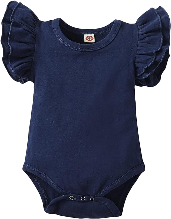 Baby Girls Ruffle Short Sleeve Bodysuit Infant Girl One Piece Romper Toddler Girl Solid Color Jumpsuit