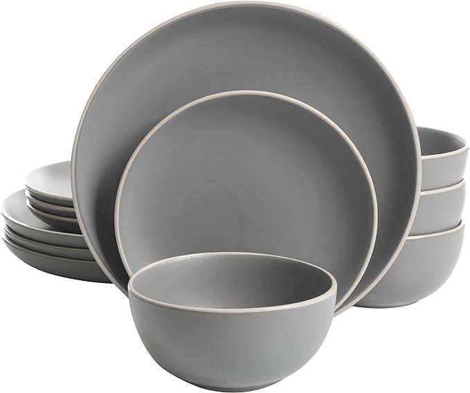 Gibson Home Rockaway 12-Piece Dinnerware Set Service for 4, Grey Matte -