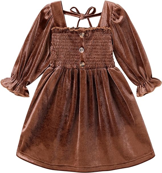 Happy Town Toddler Girl Dress Long Sleeve Play Wear Dress Baby Solid Color Casual Fall Winter Clothes