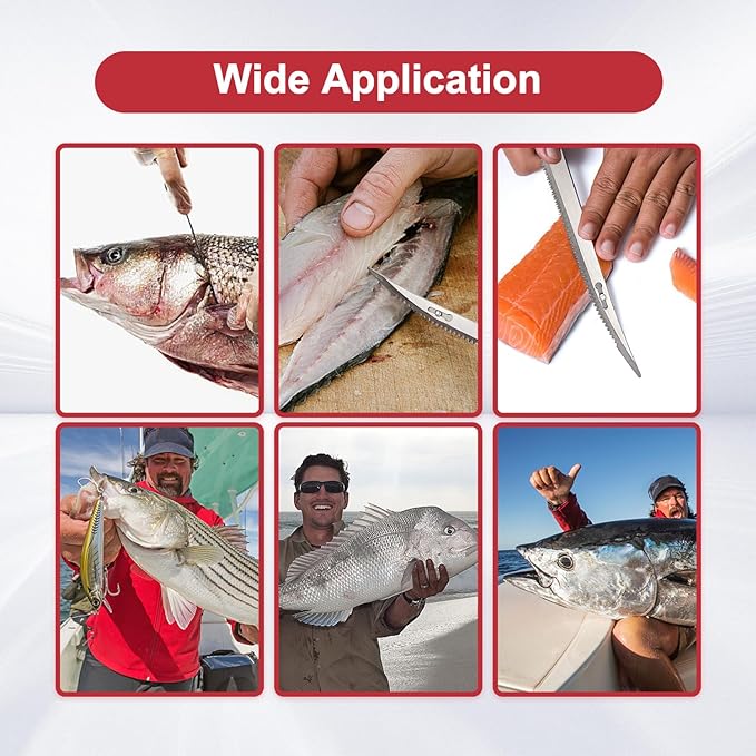 SOKO Electric Fillet Knife Fishing, Cordless fillet knife rechargeable with 4 Ti-Nitride S.S. Coated Non-Stick Blades & 2 Batteries Safe Lock Non-Slip Grip Handle, Safely And Accurately Fillet Fish