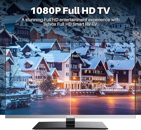 SYLVOX Smart RV TV, 32 inch TV with DVD Player Built-in, 12 Volt TV for RV Camper 1080P FHD, Android Smart Free Download APPs, Support WiFi Bluetooth, 2 HDMI & 2 USB, AC/DC Powered, Frameless Design