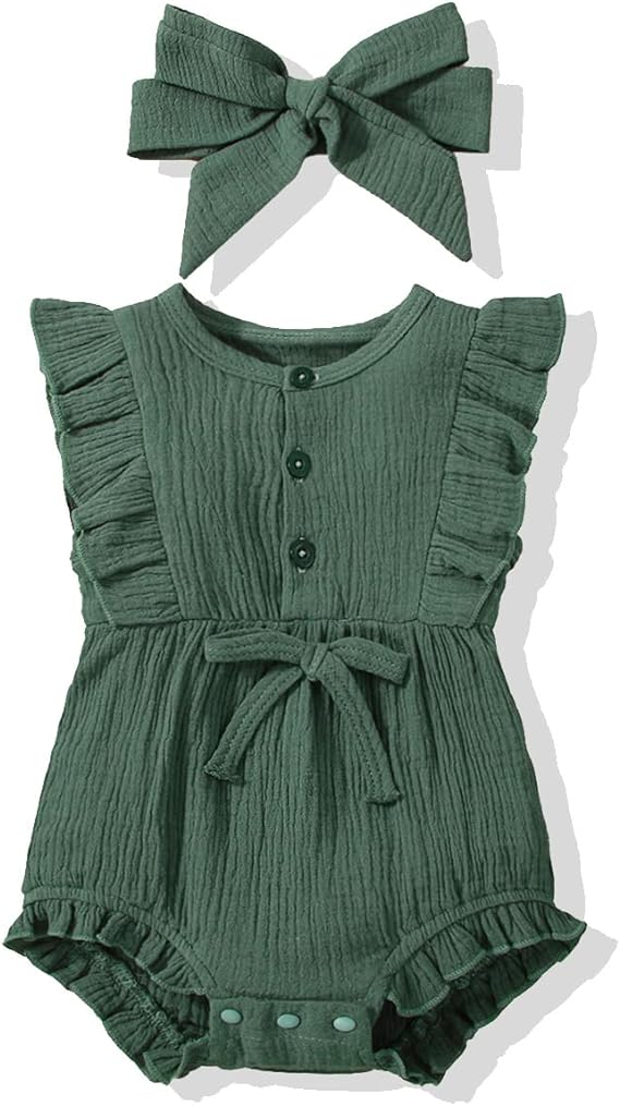 JOPGEEY Baby Girl Outfits Toddler Romper, One-Piece Fall Baby Girl Clothes with Headband Newborn Jumpsuit