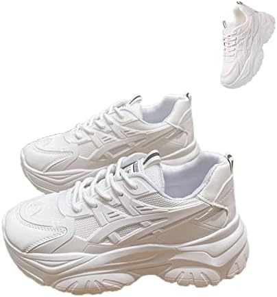 DevilAngel Women's White Platform Mesh Daddy Shoes, Solid Color Breathable Heightening Jogging Walking Sneakers