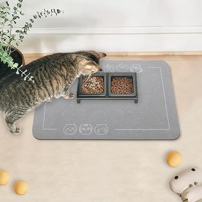 YCT Pet Feeding Mat, Dog Water Bowl Mat, Non-Slip Bottom Absorbent Pet Mat, Quick Dry Dog Cat & Dog Food Mat, Pet Supplies Mat, 11.8"x18.1" Gray
