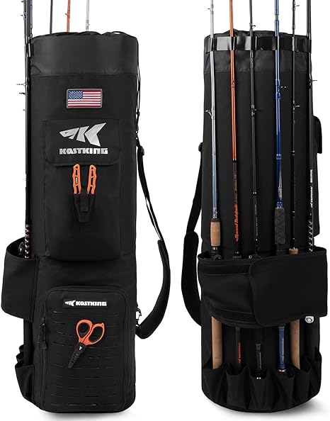 KastKing Karryall Fishing Rod Bag,81L Large Storage Water-resistant Rod Case Holds 6 Rods & Reels,Foldable Fishing Bag Accommodate Fishing Gear and Equipment,Fishing Gifts for Men,Black