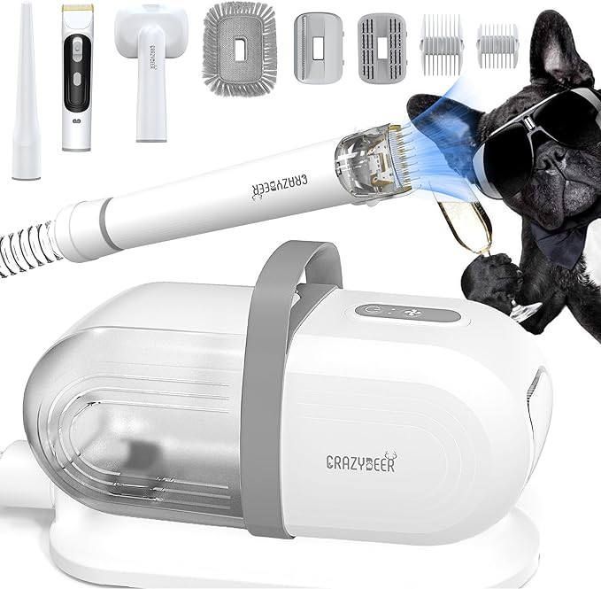 Dog Grooming Vacuum dog vacuum brush for shedding grooming Pet Grooming Supplies Pet Hair Suction 99% Crazydeer 2L Dog Vacuum Brush dog hair vacuum groomer, Low Noise/with 6 Grooming Tools for Animals