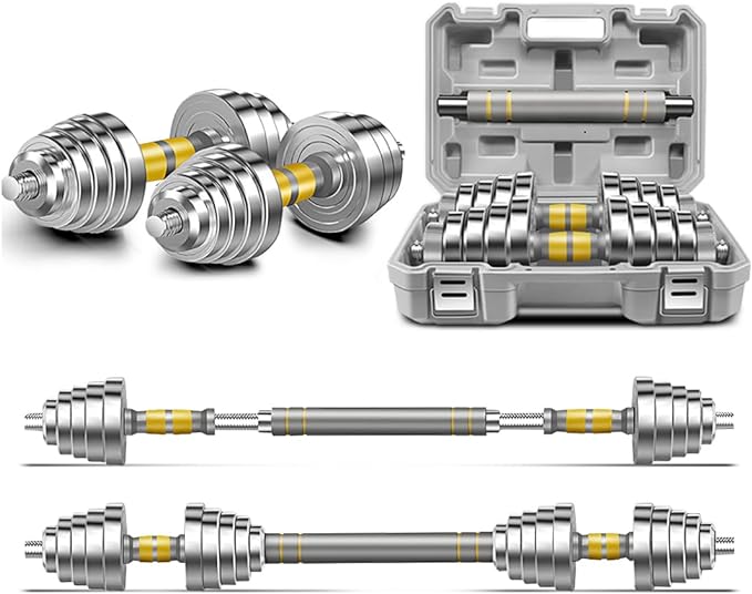 PHOEROS Adjustable Dumbbell Set - 44/66 LBS weights set, Dumbbell Barbell 3 in 1, Steel Dumbbells Pair with Connecting Rod for Adults Women Men Fitness Workout, Home Gym Exercise Training Equipment