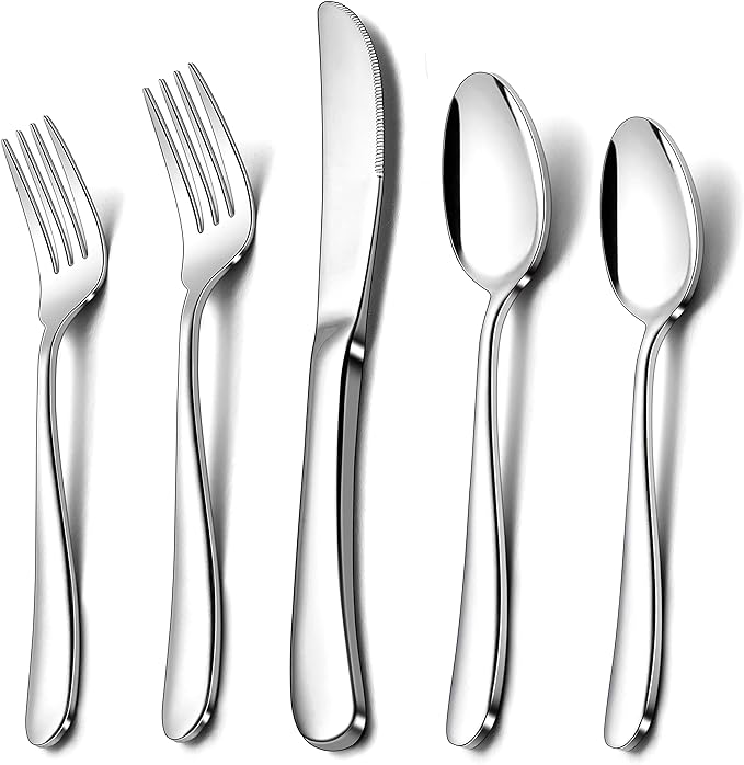 Herogo Heavy Duty Stainless Steel Silverware Set, 60-Piece Heavy Weight Modern Flatware Cutlery Set for 12, Fancy Tableware Eating Utensils Set for Home Wedding, Dishwasher Safe, Mirror Finished