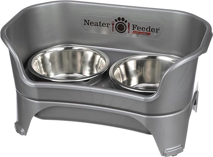 Neater Feeder Express Elevated Dog Bowls by Neater Pet Brands – Dog Bowls with Stand - Stainless Steel Food and Water Raised Bowl Set for Medium to Large Dogs, Gunmetal