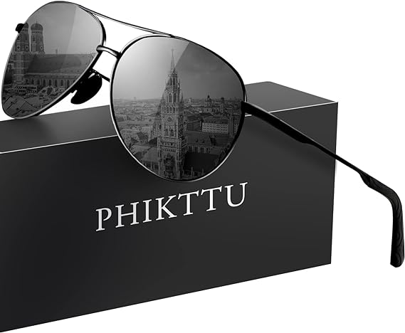 phikttu Polarized Aviator Sunglasses for Men Women - Driving Fishing Sports Mens Sunglasses Metal Frame UV Blocking