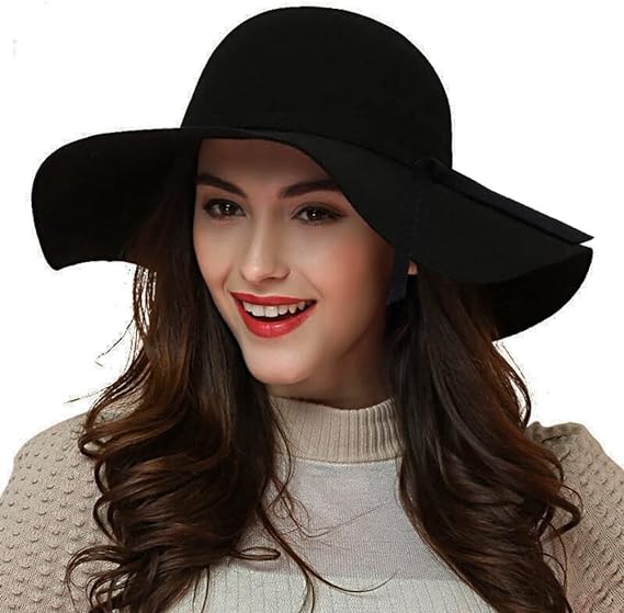 ASSQI Women's 100% Wool Foldable Wide Brim Retro Fedora Floppy Felt Bowler Hat