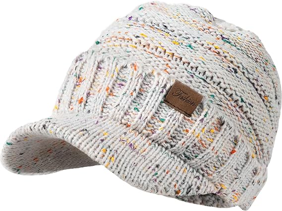 Winter Hats for Women - Thick Warm Stylish Knit Beanie Hat, Soft Stretch Cute Womens Winter Hats with Visor