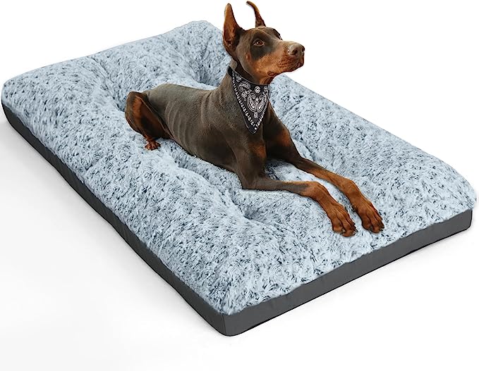 POCBLUE Deluxe Washable Dog Bed for Large Dogs Dog Crate Mat 36 Inch Comfy Fluffy Kennel Pad Anti-Slip for Dogs Up to 70 lbs, 36" x 23", Grey