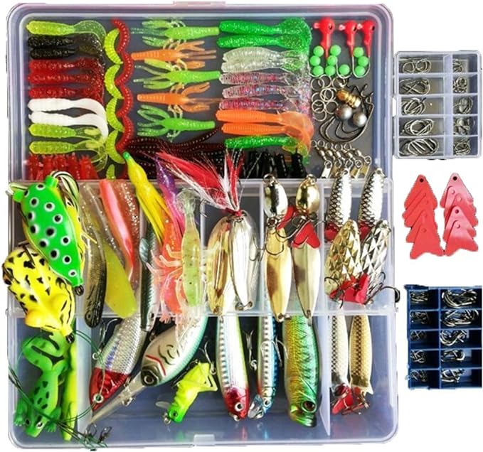 Topconcpt 275pcs Freshwater Fishing Lures, Tackle Box Kit with Tackle Included Frog Lures, Spoons Saltwater Pencil Bait Grasshopper Lures for Bass Trout Bass Salmon