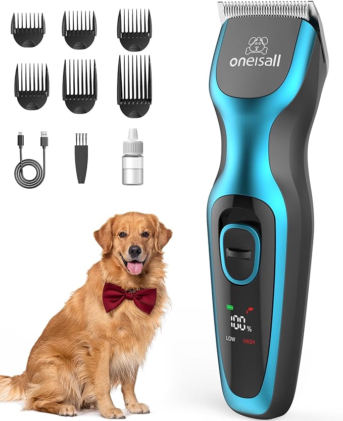 oneisall Dog Clippers for Grooming for Thick Coat/High Power 7000RPM Rechargeable Dog Shaver/Dog Grooming Kit with Stainless Steel Blade for Dogs and Pets/Pet Supplies
