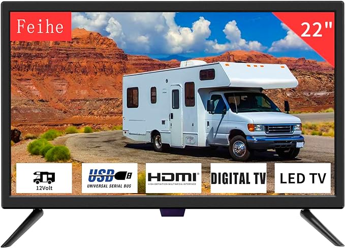 Feihe 22 Inch TV, 1080p LED Widescreen HDTV w/Digital ATSC Tuners, 22 Inch Flat Screen TV with HDMI/VGA/RCA/USB for Kitchen, RV, Bedroom, Caravan(NO DVD Player)