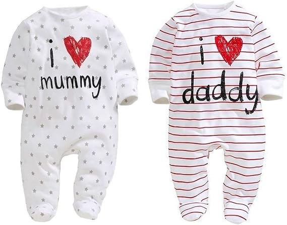 AOMOMO Baby Bodysuits Love Mummy Daddy Sweet Twins Romper Jumpsuit Footies set