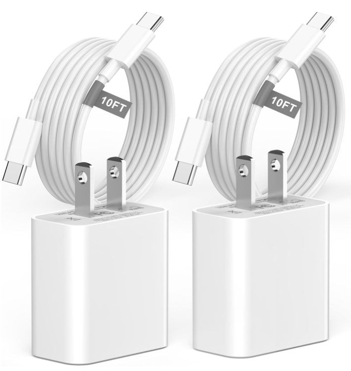 iPhone 15 Charger Fast Charging 10 FT, 2 Pack 20W USB C Wall Charger with 10FT Long Type C Charger Fast Charging Cable Compatible for iPhone 15/15 Pro/15 Pro Max/15 Plus, iPad Pro/Air/Mini
