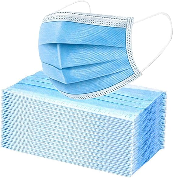 Premium Disposable Blue Face Mask, Soft on Skin, Pack of 3-Ply Masks Facial Cover with Elastic Earloops