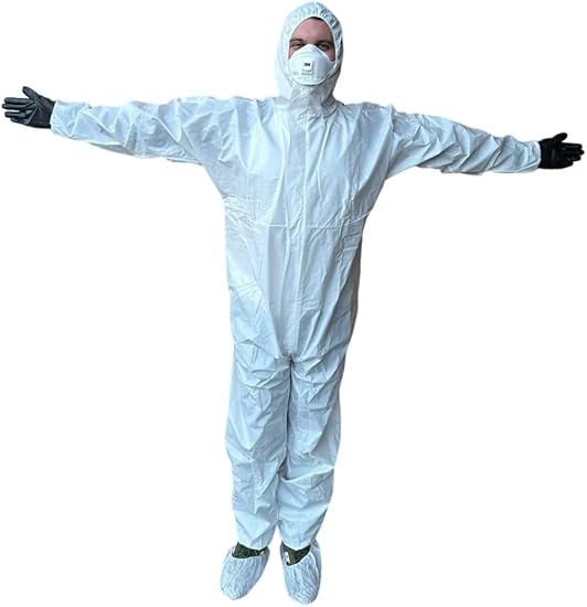 Hazmat suit, Chemical Protective Coverall, Category III, Type A, Microporous,Hood, Elastic Wrists and Ankles, Zipper