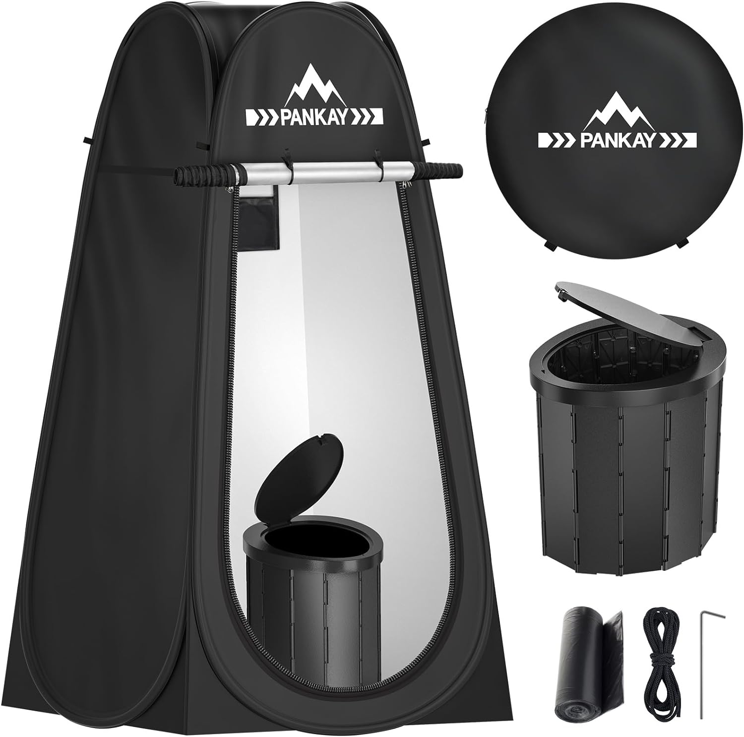 Pankay Camping Toilet with Pop up Privacy Tent, X Large Portable Toilet Potty for Adults, Outdoor Camping Shower Tents Changing Room, Instant Pop Up,...