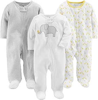 Simple Joys by Carter's Baby Girls' Cotton Footed Sleep and Play, Pack of 3