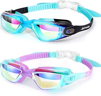 Freela Kids Swim Goggles, 2 Packs Swimming Goggles for Kids 3-14, Boys Girls Swim Goggles Anti Fog,UV Protection,No Leaking