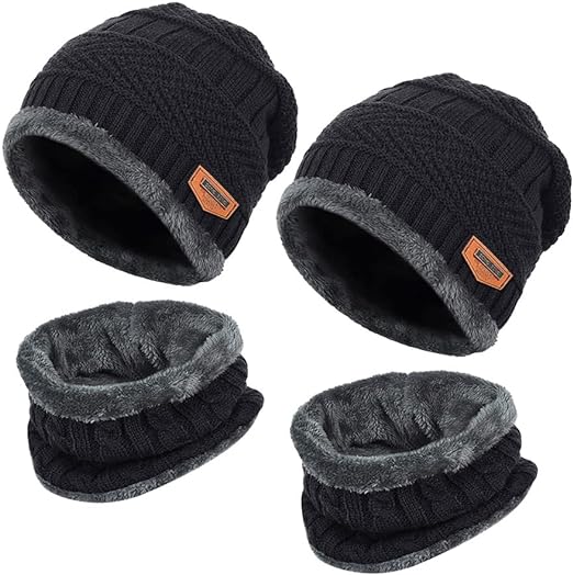 4 Pieces Mens Womens Winter Beanie Hat Scarf Set Knit Warm Men's Hats & Caps Neck Warmer Beanie Hat for Men & Women