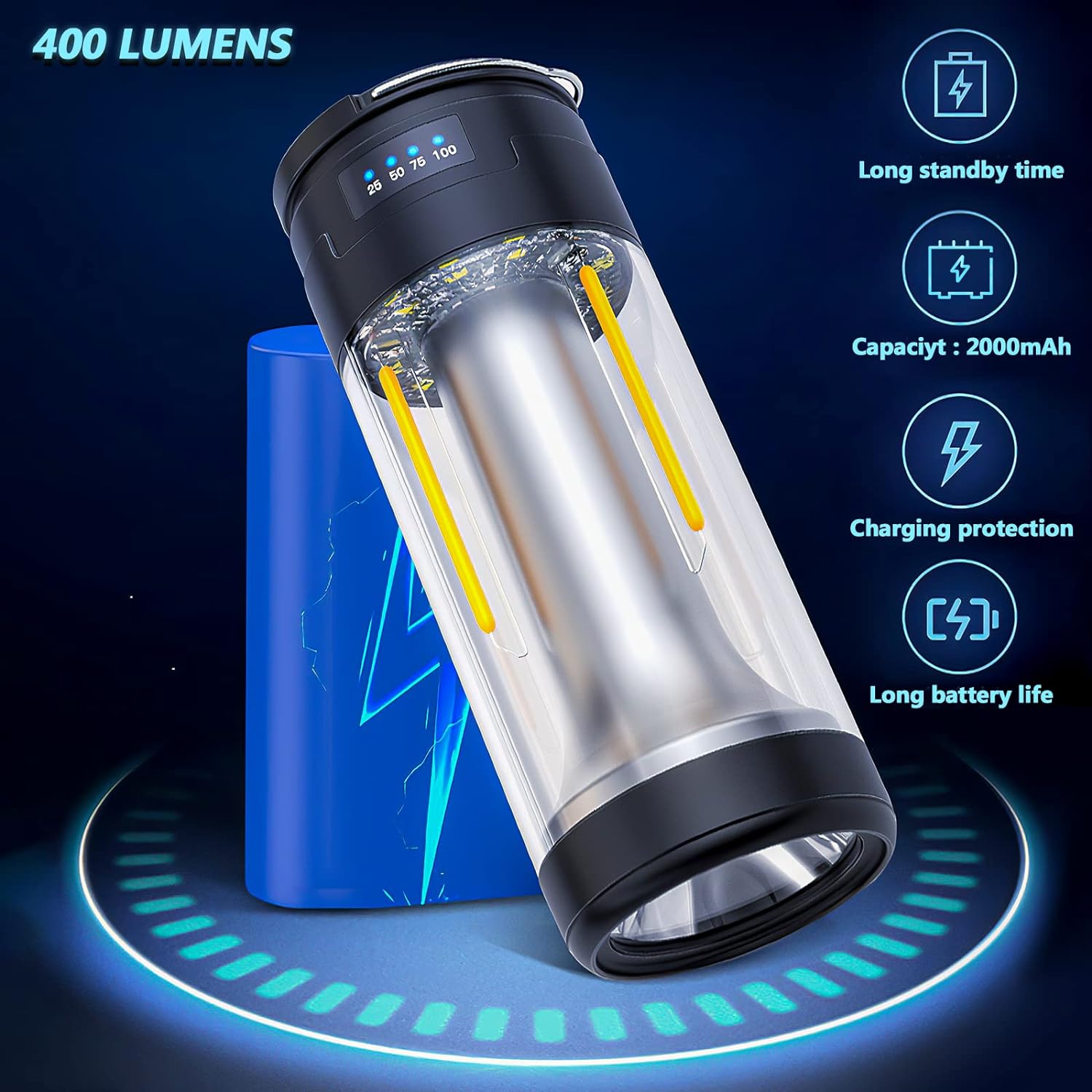 Multifunctional Camping Light,Rechargeable 400 Lumens,4 Modes, Magnetic Base and Hook Mechanic Light for Camping/Mountain-Climbing/Reading/Car...