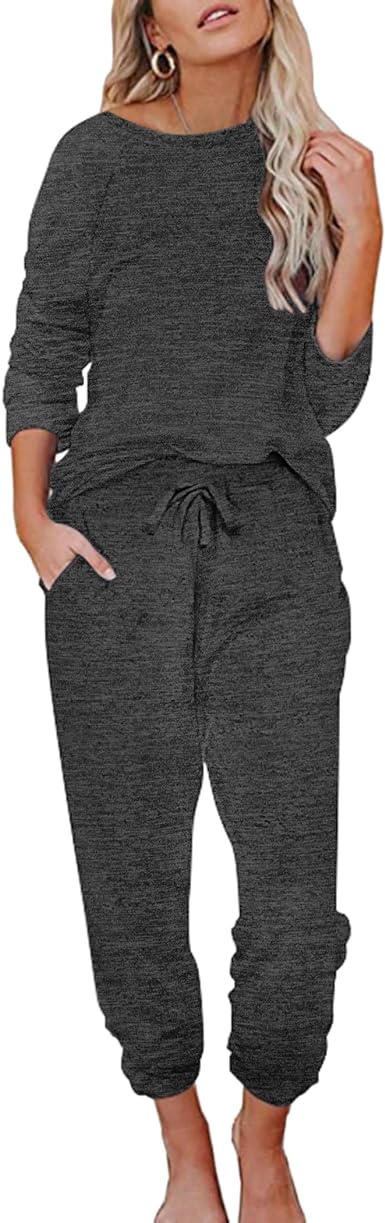 Ekouaer Women's Pajamas Set Long Sleeve Loungewear Soft Joggers Lounge Set with Pockets