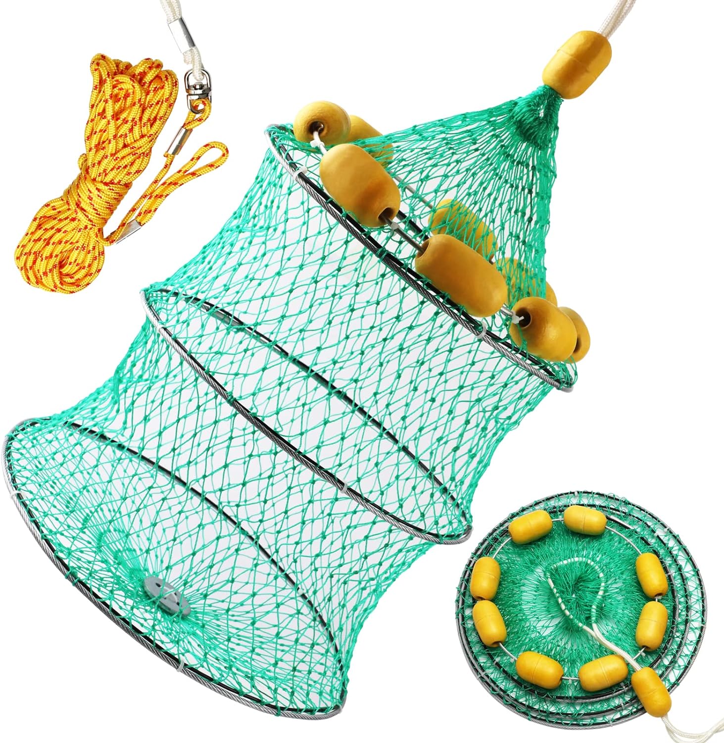 Dovesun Floating Fishing Basket, Collapsible Fishing Net Portable Nylon-mesh | Coated Nylon Net Fishing Bait Storage Cage for Keeping Crayfish Minnows...