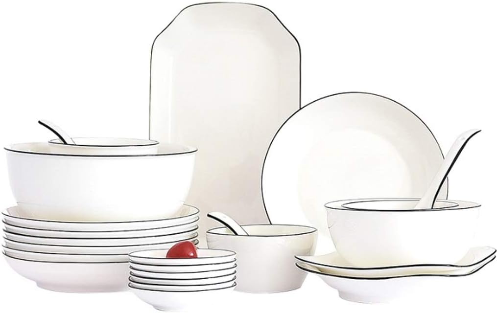 YUTR Combination Tableware with Ceramic Black Line Design, Simple and Creative Combination of Dishes