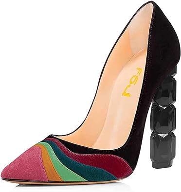 FSJ Women Jeweled High Heel Pointed Toe Pump Slip On Sparkling Crystal Bead Heel Sexy Ladies Party Bridal Shoes Size 4-15 US