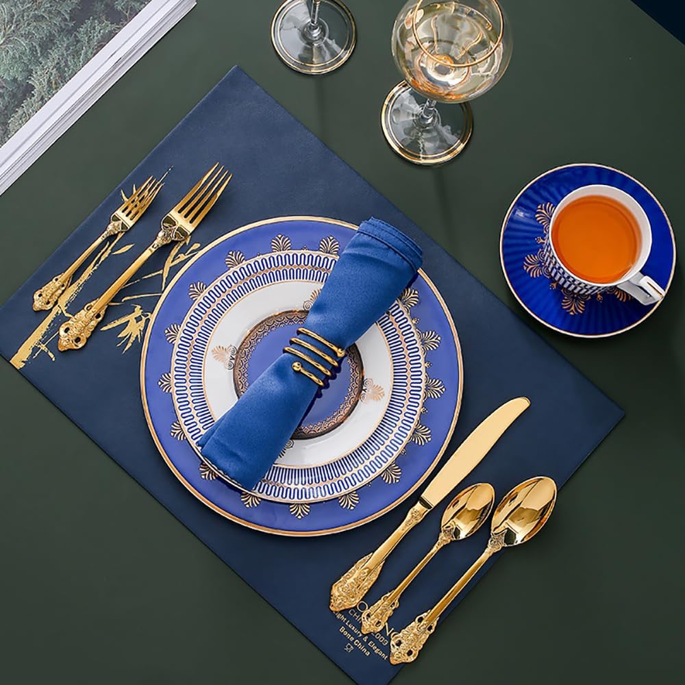 Gold Blue Silverware Set for 3 Luxury Household Flatware Set 39 Pieces Tableware Set Elegant Vintage18/10 Stainless Steel Hand-painted gold cutlery set...