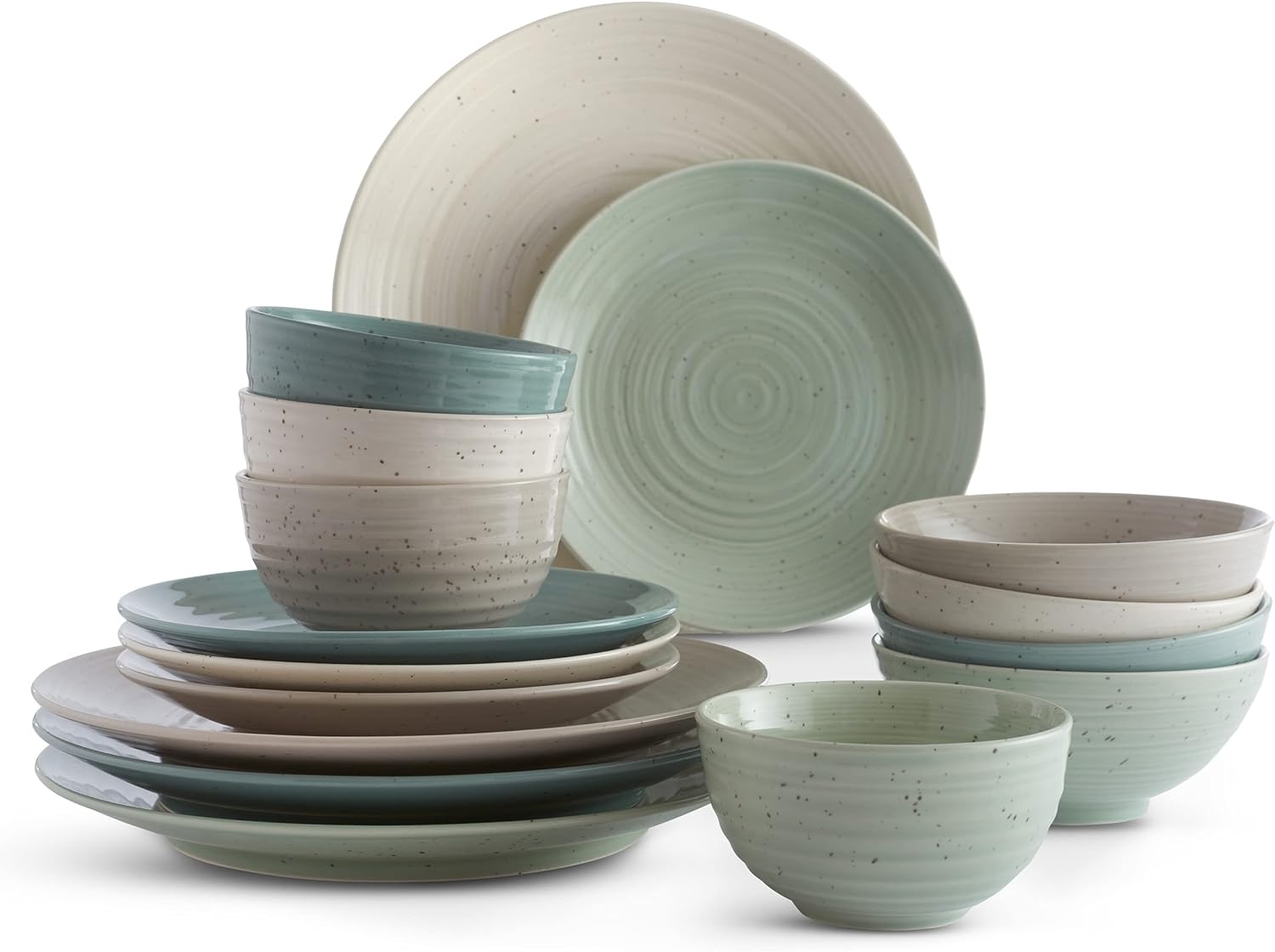 Sango Siterra Artist's Blend 16-Piece Stoneware Dinnerware Set with Round Plates and Bowls, Muticolor