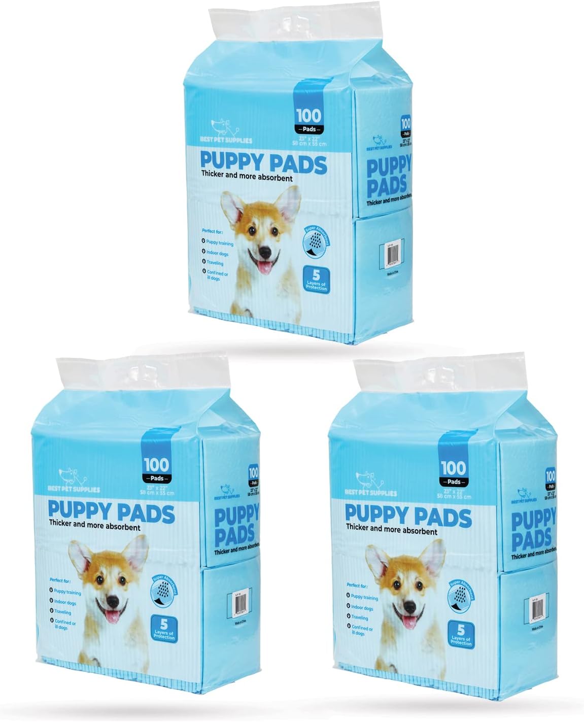 Best Pet Supplies Disposable Puppy Pads for Whelping Puppies and Training Dogs, 300 Pack, Ultra Absorbent, Leak Resistant, and Track Free for Indoor Pets,...