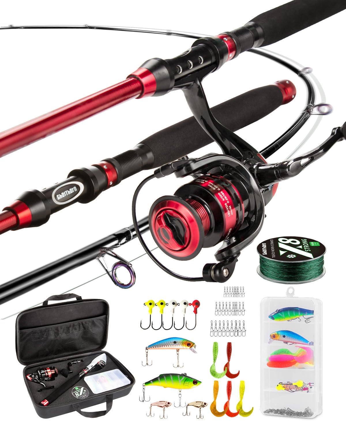 Ghosthorn Fishing Rod and Reel Combo, Telescopic Fishing Pole Kit for Men Collapsible Portable Fishing Gear Starter Compact Travel Pole with Carrier Bag for Freshwater Saltwater Fishing Gifts for Men 