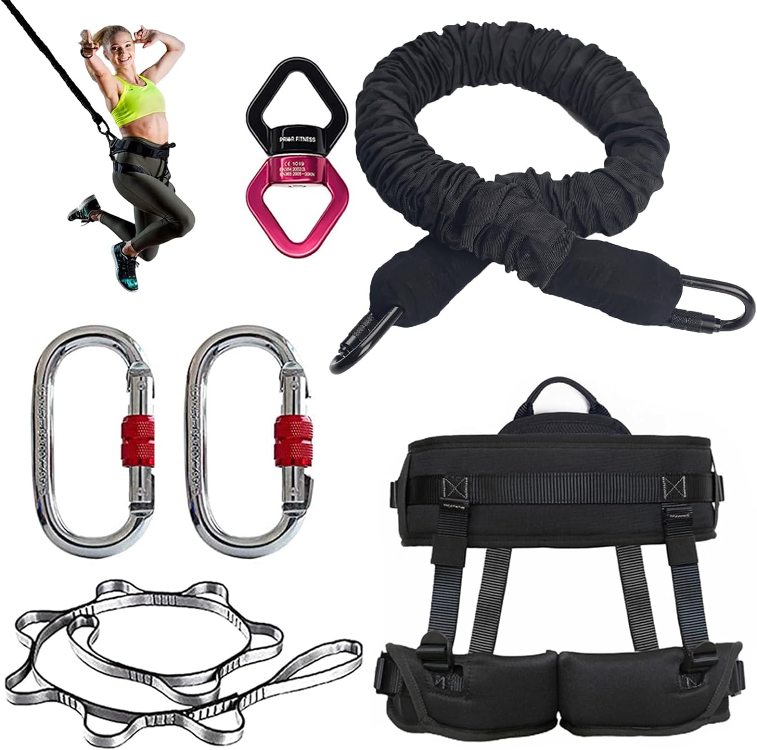 PRIOR FITNESS Bungee Fitness Set Yoga Bungee Adjustable Rope Resistance Air Dance Rope Exercise Fitness Home Gym Professional Training Equipment...