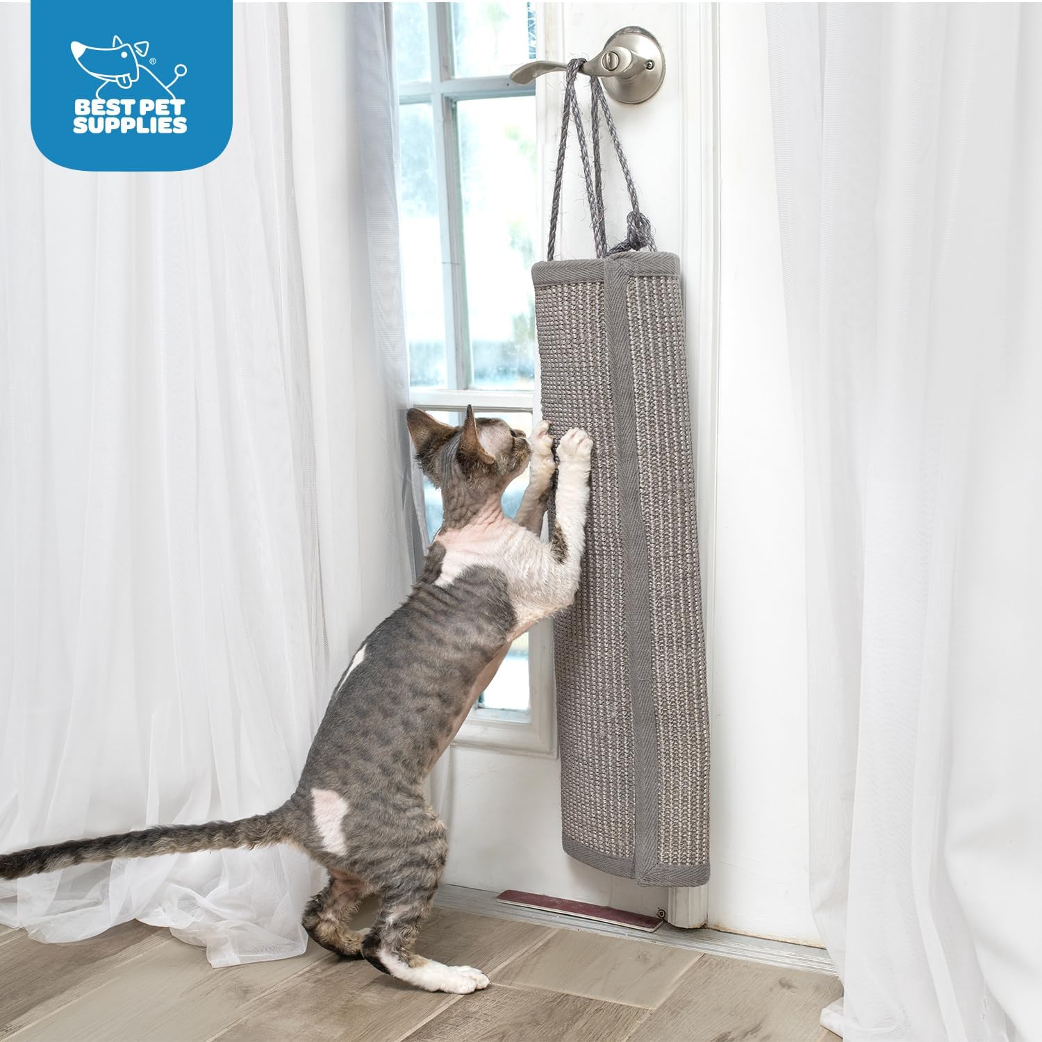 Best Pet Supplies Catify Hanging Log and Mat Scratchers for Indoor Cats, Fun and Interactive Indoor Play, Supports Natural Pet Behaviors, Heavy Duty - Gray