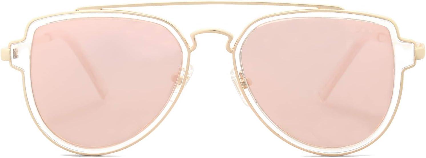 SOJOS Retro Polarized Double Bridge Sunglasses for Men Women Mirrored Lens SJ1051