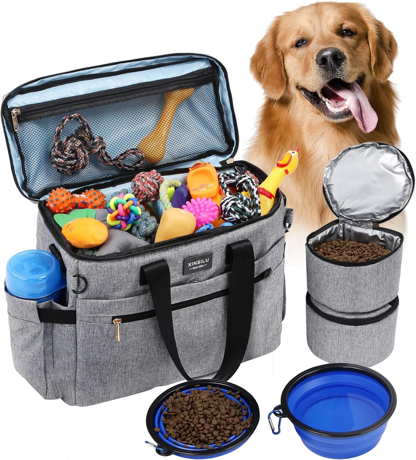 Dog Travel Bag for Supplies Airline Approved Multi-Use Dog Travel Accessories Weekend Away Pet Food Travel Bag for Dogs and Cats ,Gray