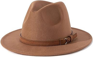 Lisianthus Men & Women Vintage Wide Brim Fedora Hat with Belt Buckle