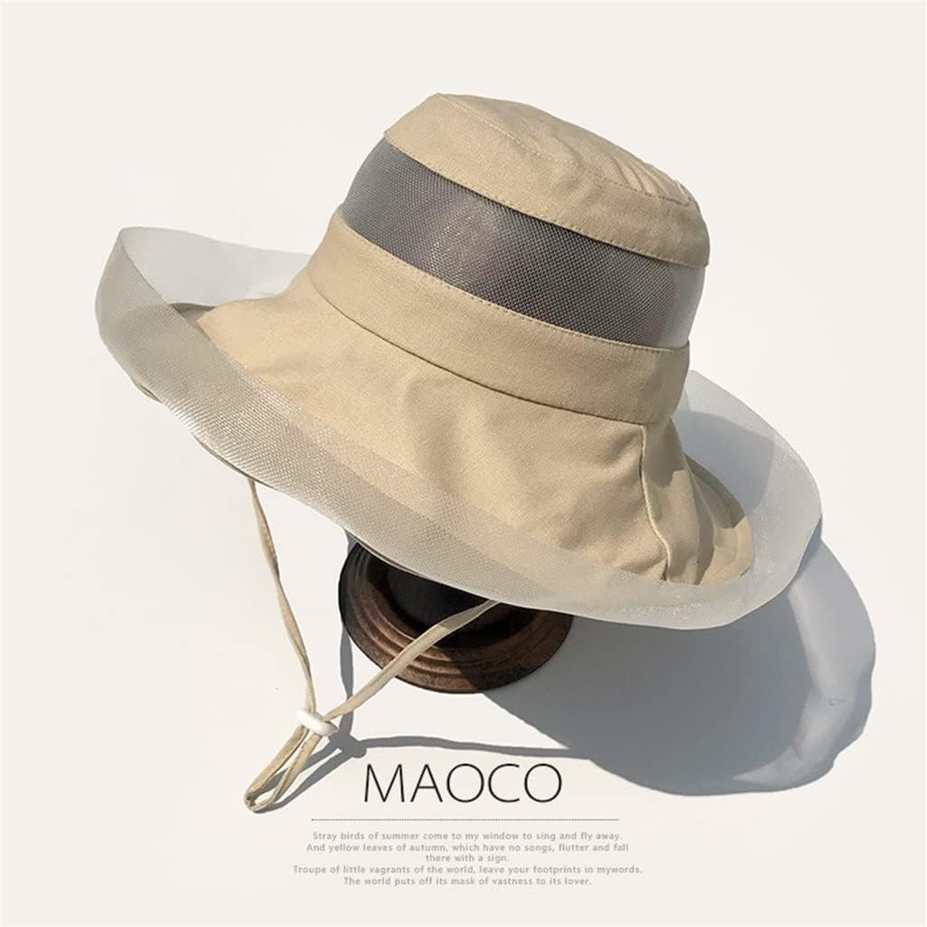 MZDM Summer Hat Women Lace Bow Hollow Out Sun Hat Adjustable Elegant Brim Floppy Visor Floral Patchwork Pink Bucket Hat (Color : Beige)