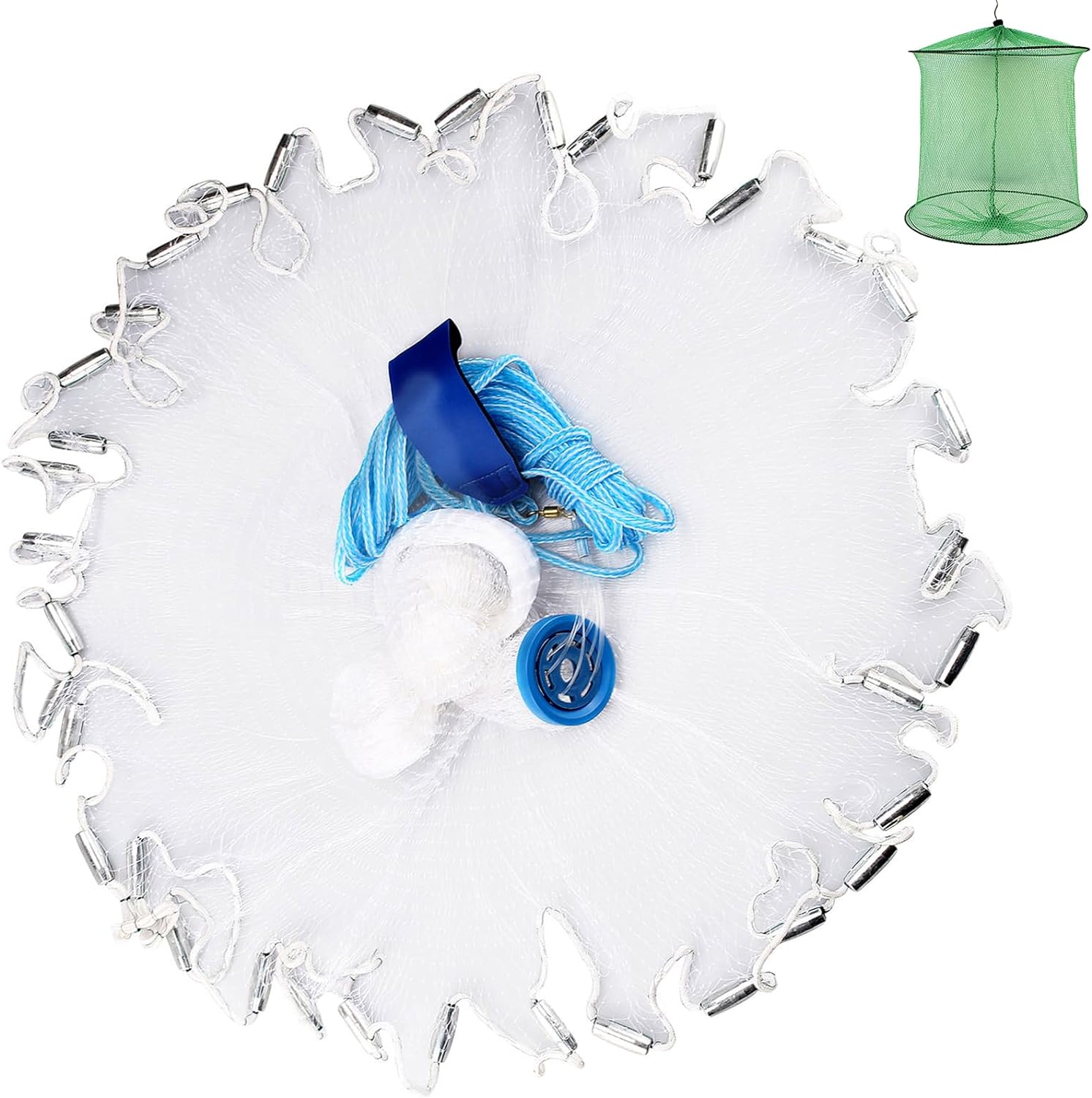 ReeMoo Cast Net, 3/8 Inch Mesh Size Throw Cast Net 6Ft Radius with Real Metal Sinker, Saltwater Freshwater Casting Net for Bait Trap Fish, Premium...