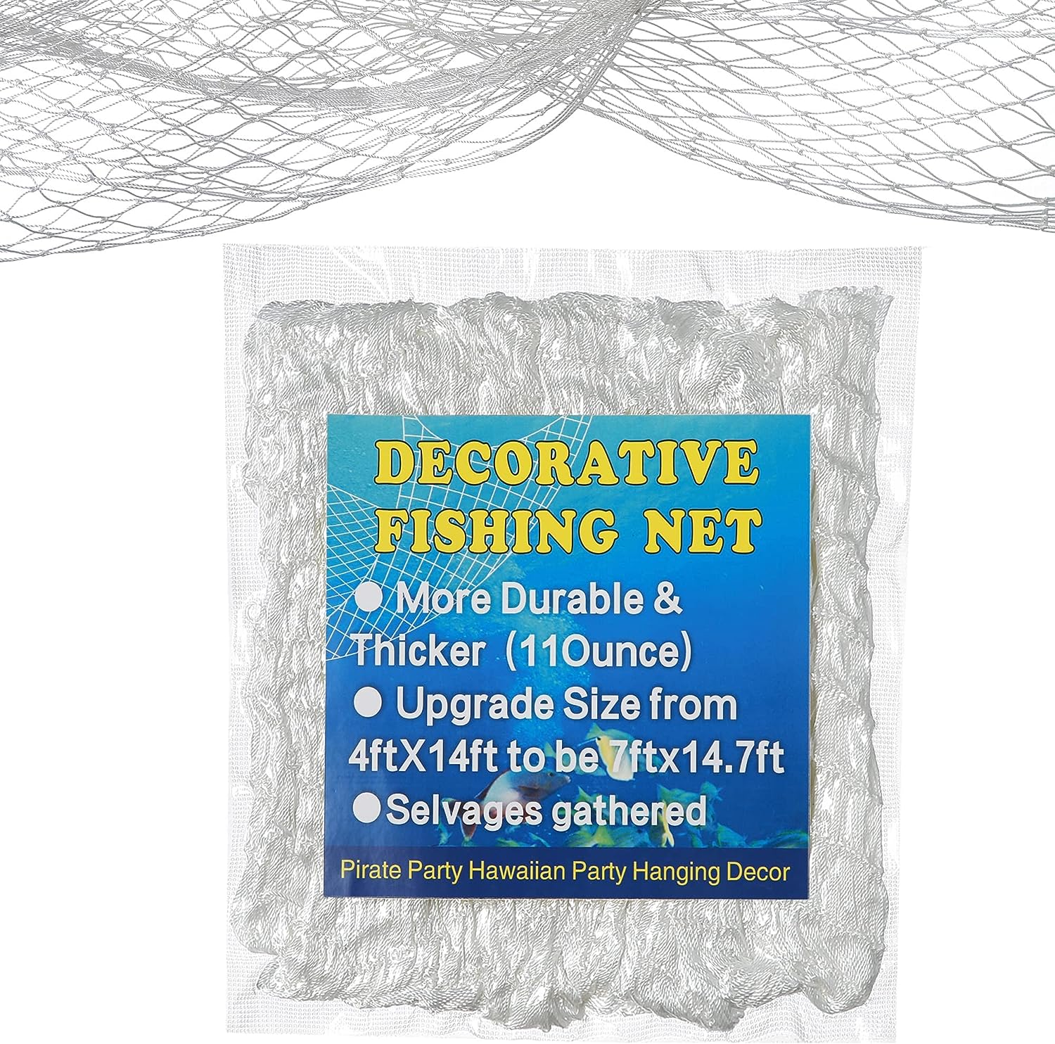 SHOUWAN Decoration Fishing Net for Pirate,Hawaiian Nautical Ocean Mediterranean Party Wall Hanging Natural White Fishnet Decor Table Decorative Netting...