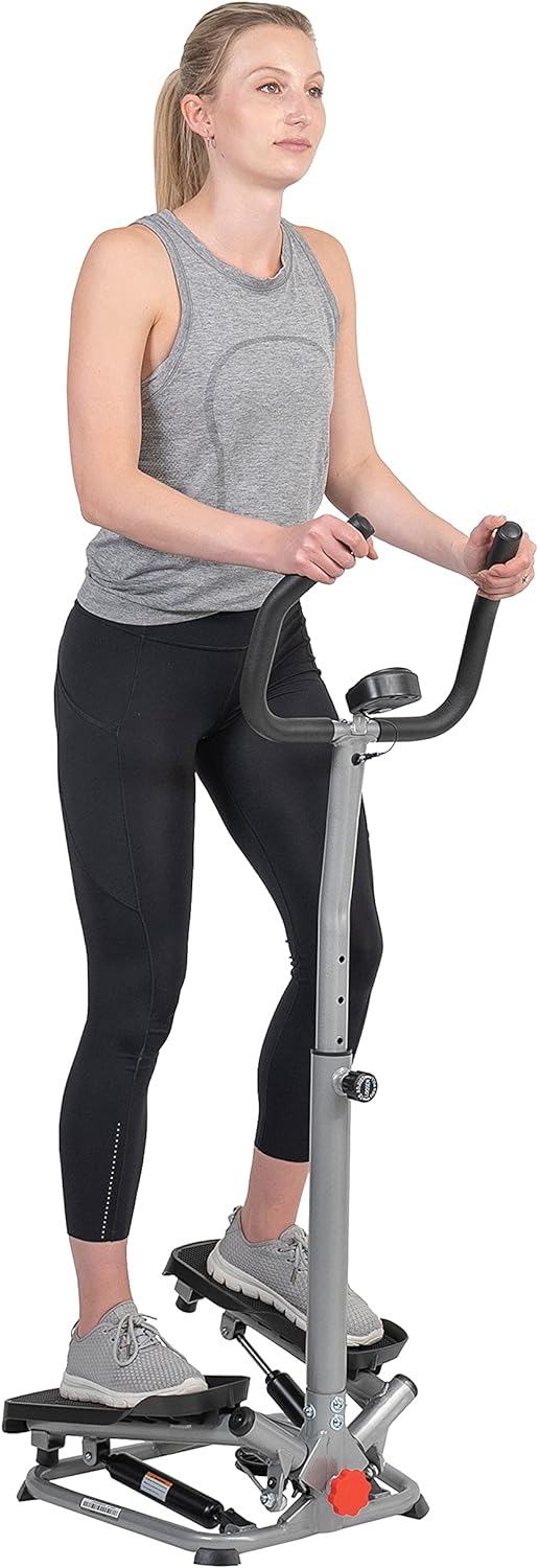 Sunny Health & Fitness Smart Twist Stair Stepper Machine with Handlebar, Space Saving, Low-Impact, LCD Digital Monitor, Height Adjustable, with optional...